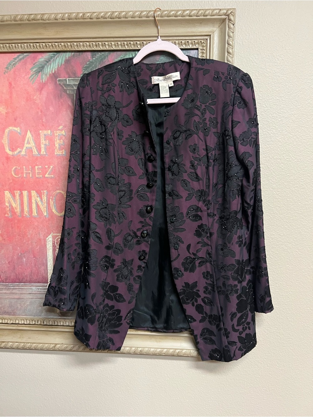 Vintage Marie St Claire Women's Purple Beaded Floral Jacquard Skirt Set